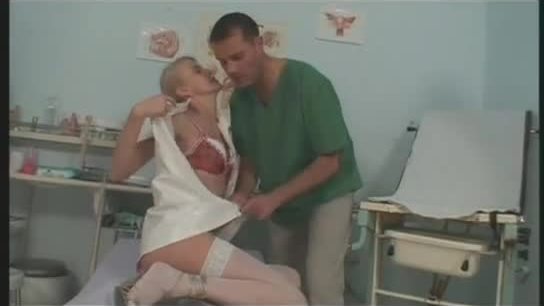 Young european nurse masturbating and fucking at work