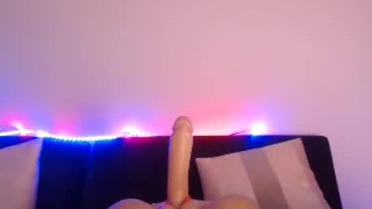 Blonde hottie playing with big dildo on webcam