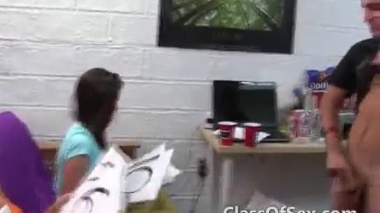 Cute college girls enjoy crazy group action