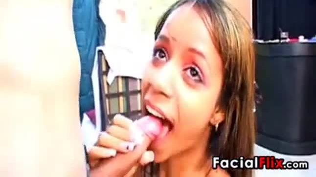 Dirty young girl gets a facial