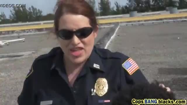 Two insanely hot milf cops arrested and fucked black guy outdoor