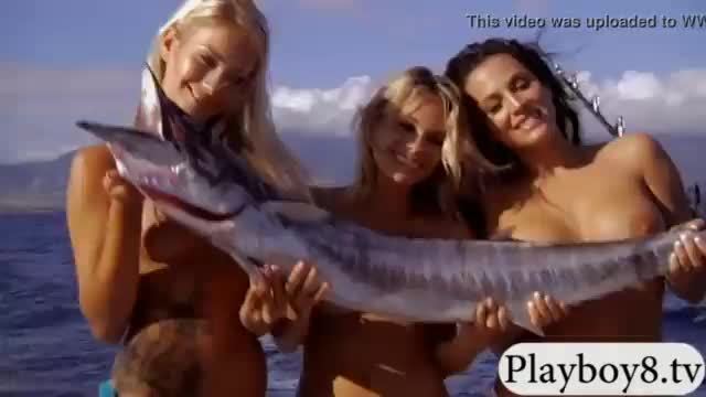 Badass hotties frisky fishing while nude