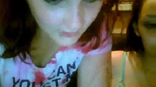 Lesbian webcam teens share a dildo