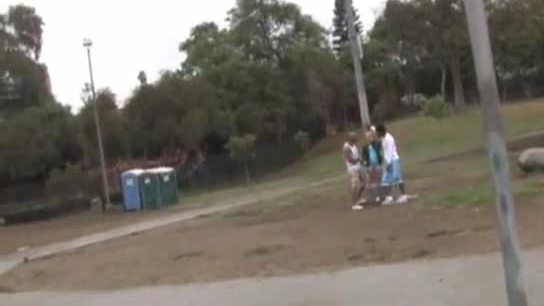 Lisa ann playing basketball with two black dudes