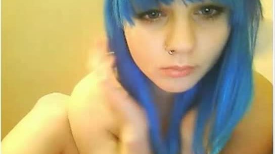 Blue hair amateur masturbation with giant vibrater