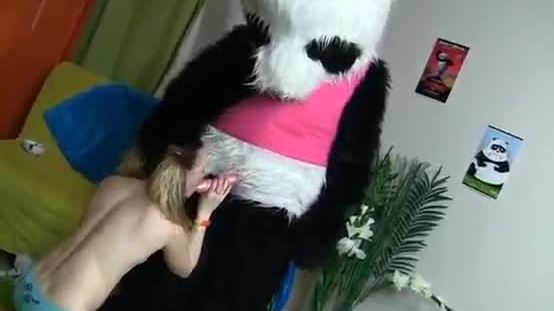 Horny girl playing with toy bear