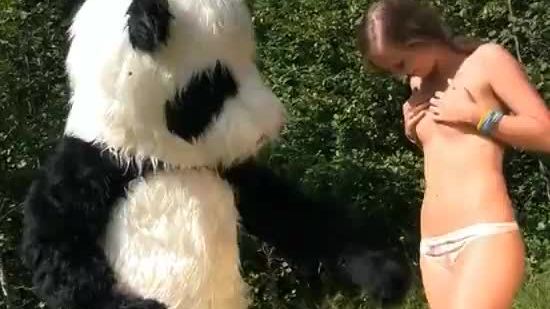Naughty girl was tied and fucked by panda